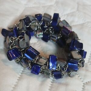 Blue and Silver Beaded Bracelet